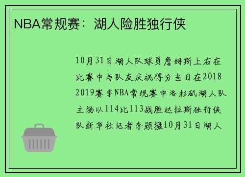 NBA常规赛：湖人险胜独行侠