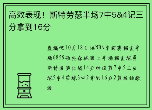 高效表现！斯特劳瑟半场7中5&4记三分拿到16分